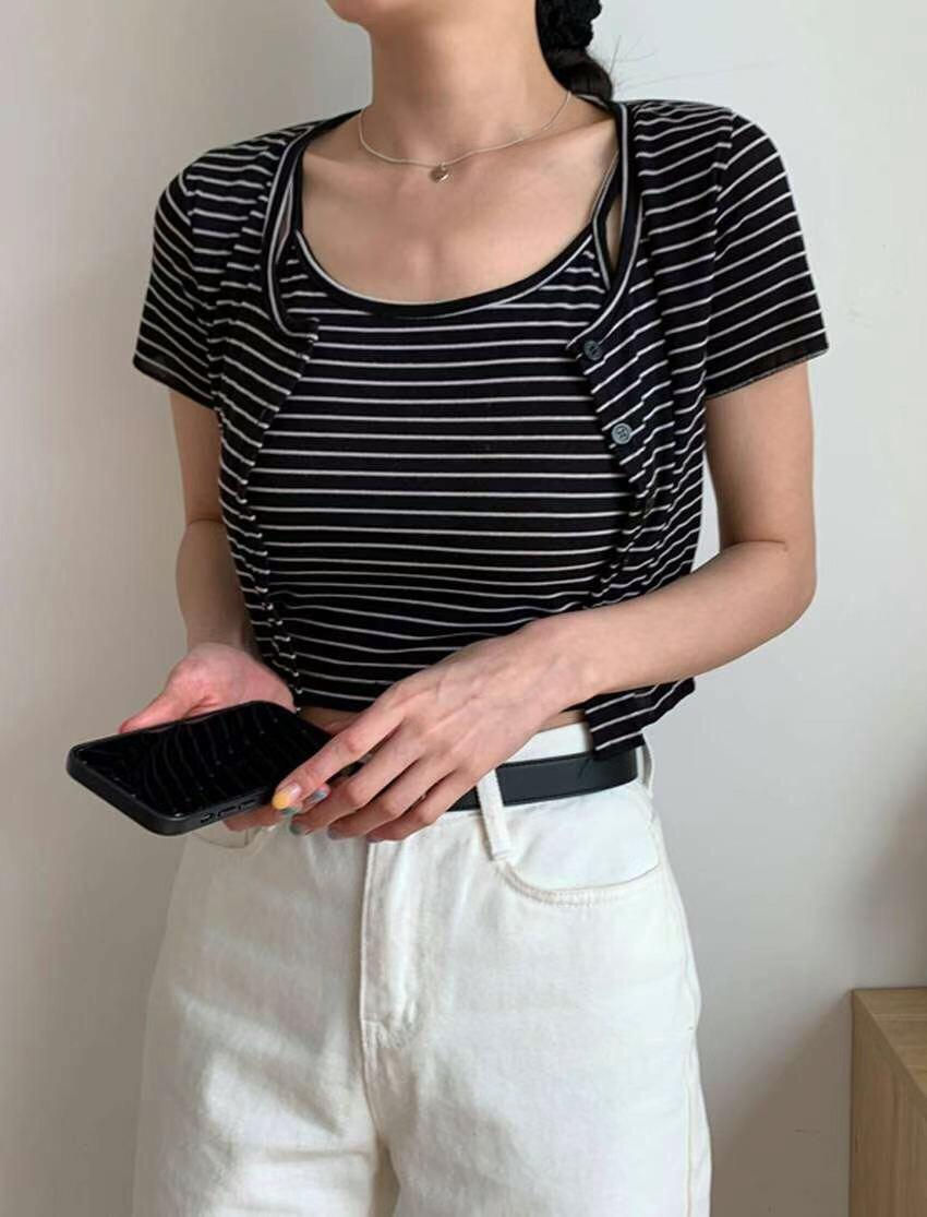 Thumbnail: 橫條針織薄外套