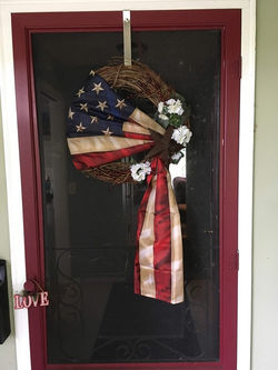 American Flag on Red Door