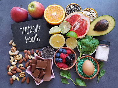 Foods for healthy thyroid. Variety of natural healing foods that nourish the thyroid gland