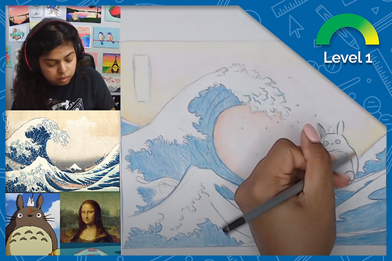 drawing of The Great Wave with Ghibli characters