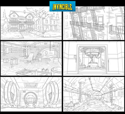 Line art backgrounds from Invincible animated series