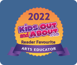 Yellow badge with a purple banner