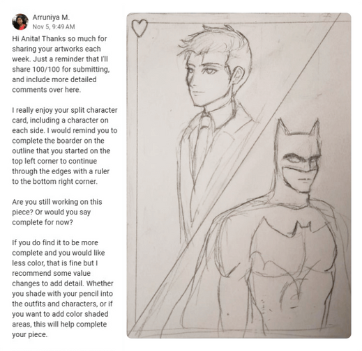 Batman character card drawing feedback from Arruinya