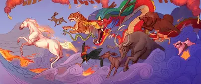 Chinese zodiac animals led by horse
