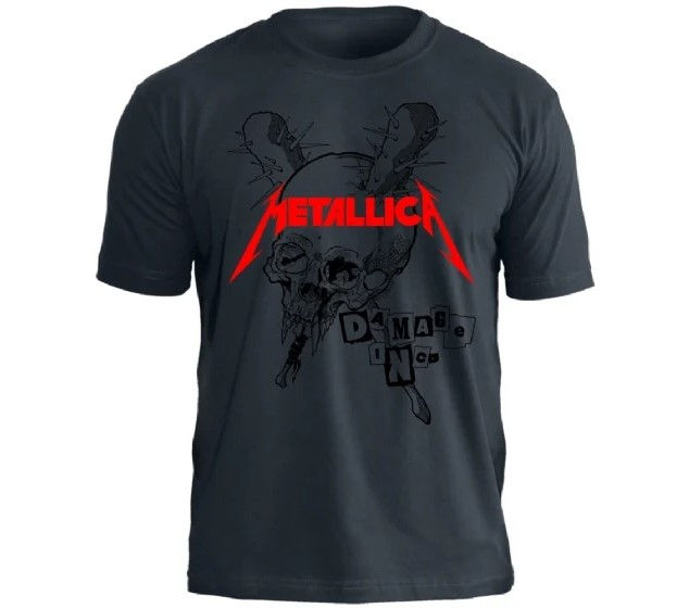 Camiseta Metallica Damage Inc Skull Cinza Escuro TS1789