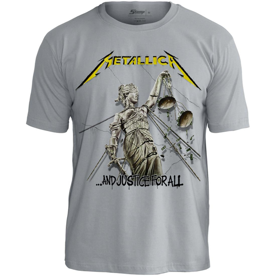Camiseta Metallica And Justice Plus Size Cinza Stamp PSM1434