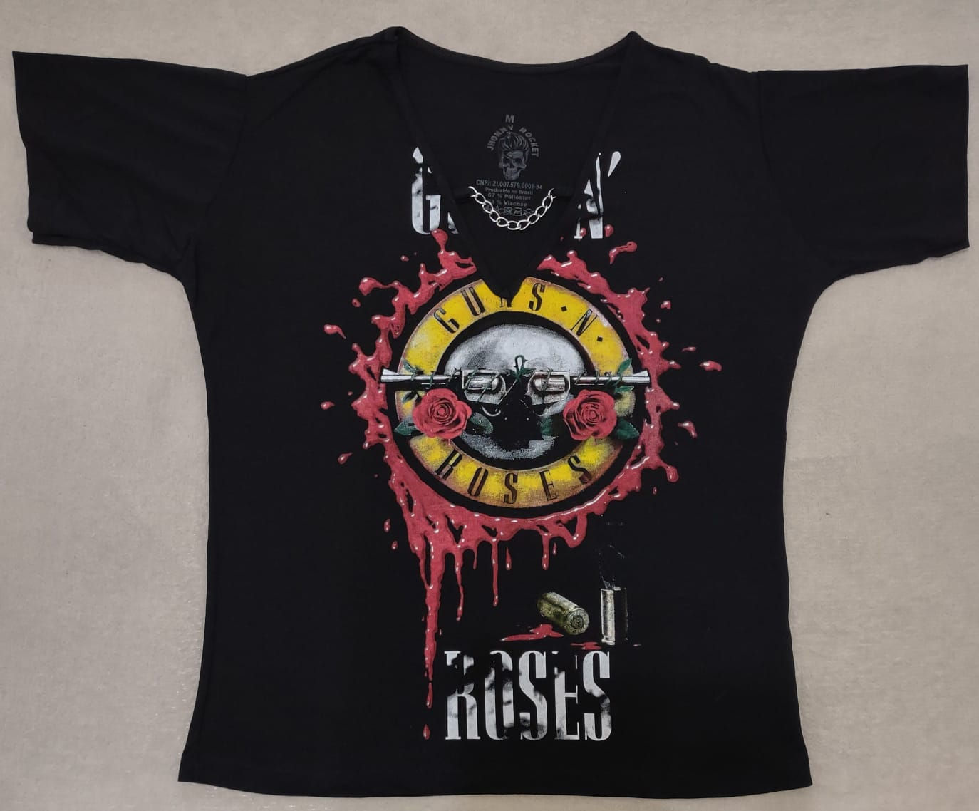 Camiseta Feminina Guns N Roses Logo Gola V Corrente JRGR2