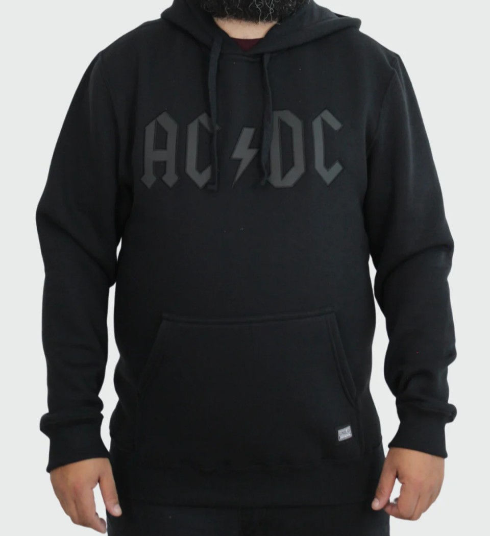 Moletom Fechado AC/DC Logo Canguru C/Capuz Preto OF0367