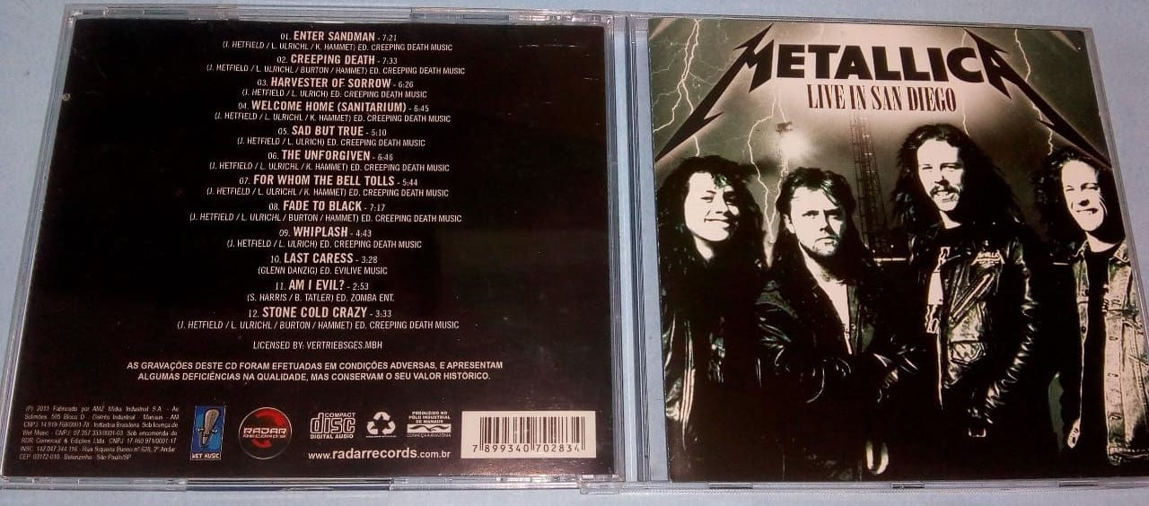 Cd Usado Metallica Live In San Diego Excelente CDU1037
