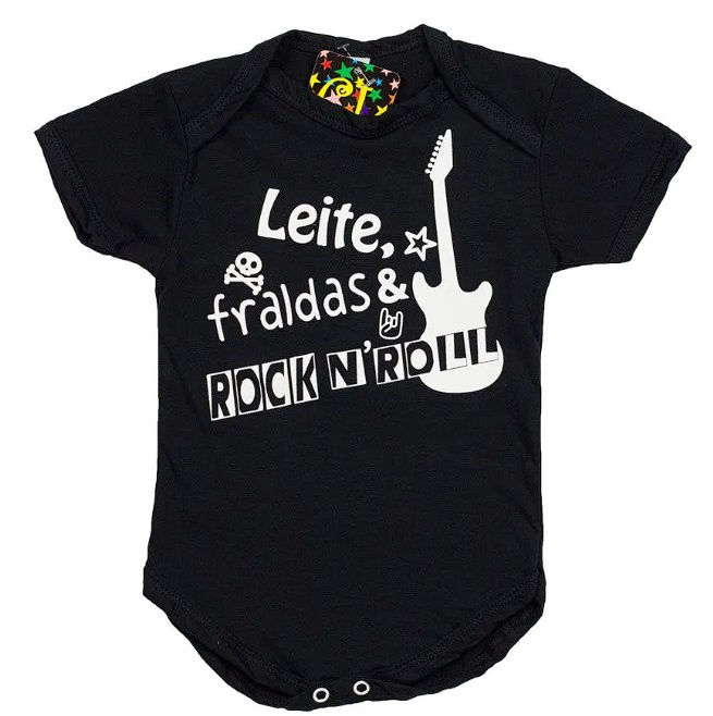Body Infantil Leite Fraldas e Rock n Roll LFR02