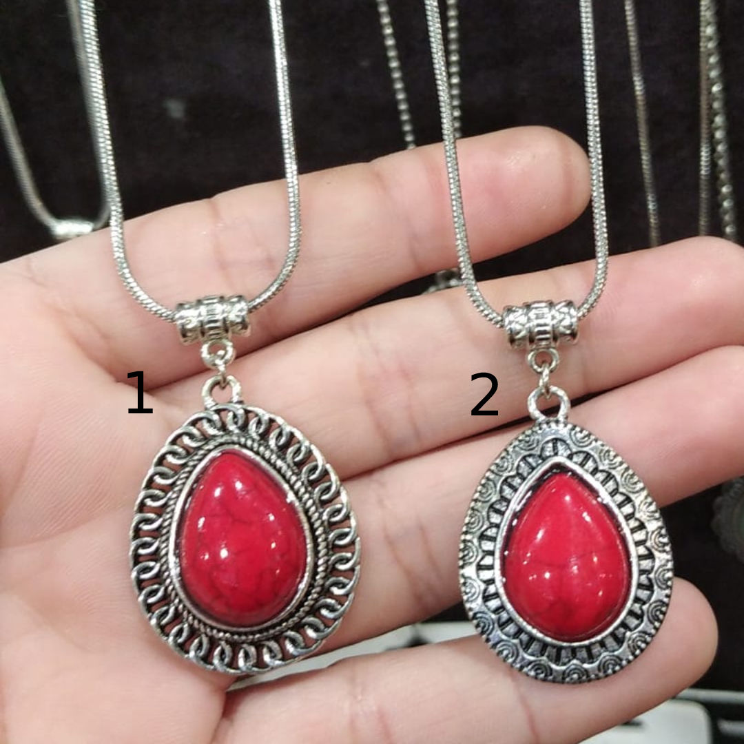 Colar Pedra Howlita Gota Vermelha Modelo 1 CML03