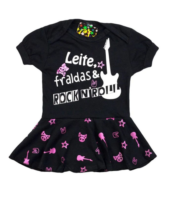 Miniatura: Body Infantil Vestido Leite Fralda Rock N Roll BBunny BY0045