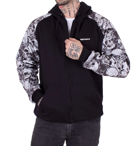 Moletom Canguru Raglan Caveira Rosas Preto A13666