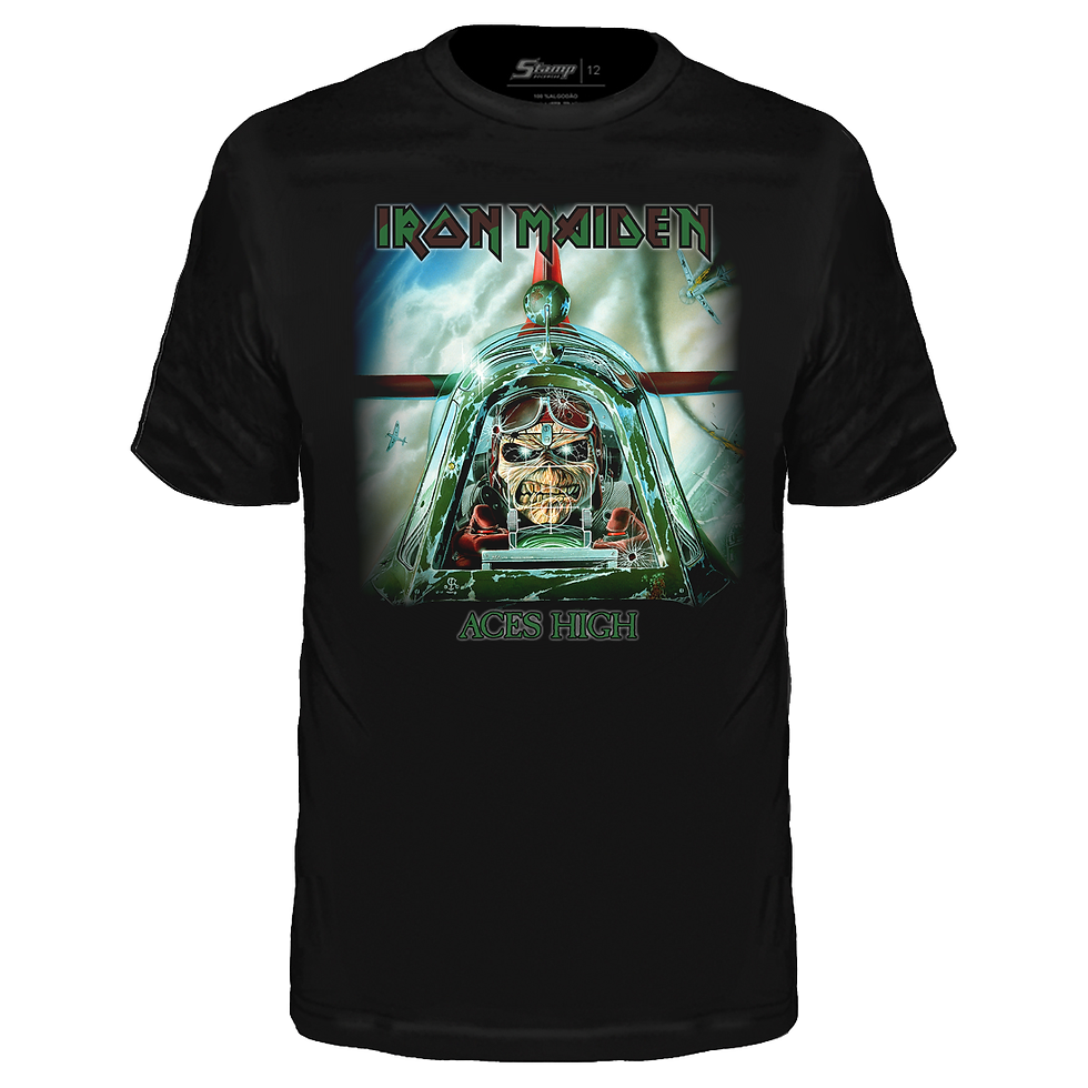 Camiseta Infantil Iron Maiden Aces High Preto Stamp KID423