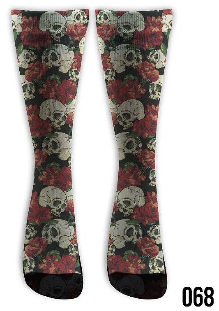 Meia Cano Alto Cranio e Rosas Bos MB68