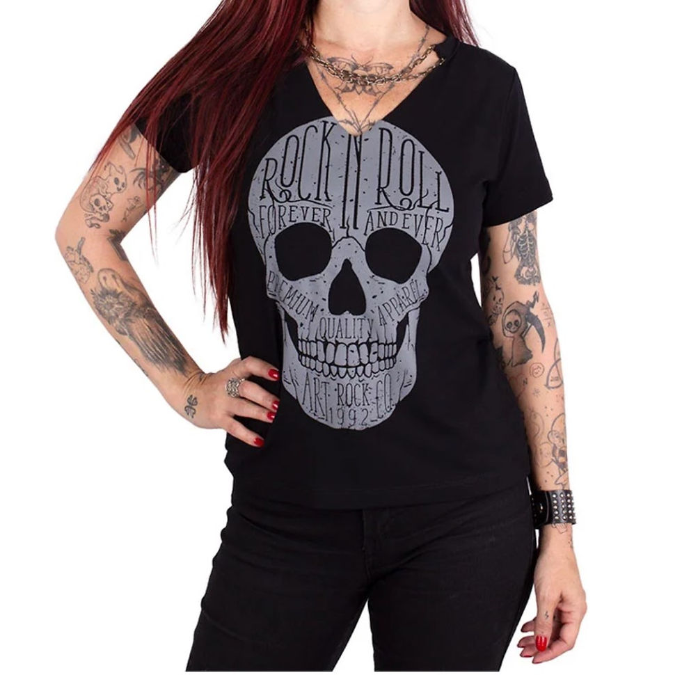 Miniatura: Camiseta Feminina Caveira Corrente Escrita Blusa  A12790