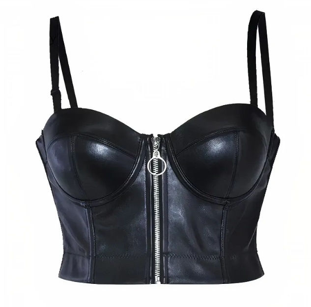 Corset Corpete Corselet Cropped Top Courino Ziper Preto M541