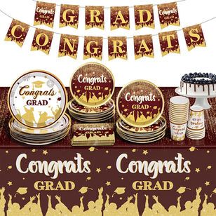 2026 Graduation Party Decorations, Maroon Graduation Party Supplies Disposable Paper Plates Napkins Cups Tablecloth Banner Dinnerware Set for Congrats Grad Party Decorations, Serve 25