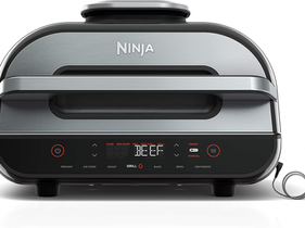 Ninja | Indoor Grill and Air Fryer| Foodi Smart XL | 6-in-1 Grill, Air Fry, Roast, Bake, Broil, Dehydrate & Crisp |Smart Thermometer & Splatter Shield | Dishwasher Safe Parts | Black/Silver | FG551