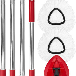 Mop Head Replacement Set for O-Ceda EasyWring 1-Tank System, Includes 2 Spin Mop Replacement Head, 1 Handle (30-58in Adjustable 4-Section Pole), 1 Spin Mop Base