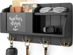 Rebee Vision Modern Key Holder for Wall - Mail Organizer Wall Mount with Chalkboard & Sayings - Home Decor for Entryway