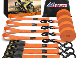 Nilight Ratchet Tie Down Straps 4500Lbs Max Break Strength 1”×15’ Heavy Duty Motorcycle Straps with S Hooks Rubber Handle and 1” ×12’ Soft Loop for UTV Motorcycle Moving Securing Cargo (Orange 4 Pack)