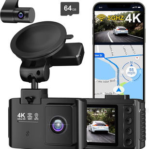 Dash Cam Front and Rear: 4K+2.5K Dual Channel Dash Cam-5GHz WiFi, GPS Dash Camera for Cars with 64GB Card, 2.0" IPS Screen, App Control,G-Sensor,Loop Recording,170°Wide Angle,Night Vision,Parking Mode