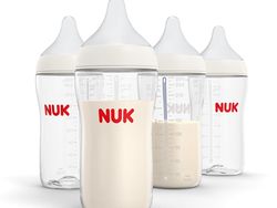 NUK Perfect Match 2-in-1 Natural and Anti-Colic Bottle with Medium Flow, Wide, Adaptable Nipple, 8oz., 4 Pack, BPA Free