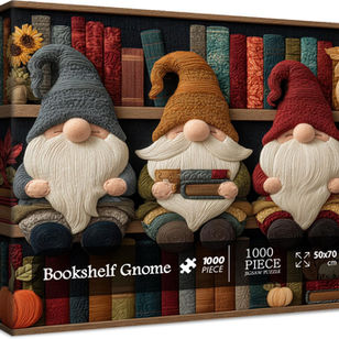 Cute Gnome Bookshelf Puzzles for Adults 1000 Pieces. Colorful Cozy Patchwork Gnome Jigsaw Puzzles. Challenging Book, Flower,Plant,Art Puzzles