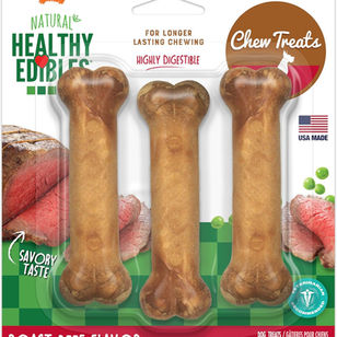 Nylabone Healthy Edibles Natural Dog Chews, Long Lasting Bones for Dogs, Roast Beef Flavor Dog Treats, Small (3 Count)