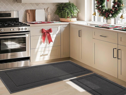 JSEI Non-Slip Kitchen Mats, Self Adhesive No Sliding Kitchen Rugs Set of 2, Washable Absorbent Floor Mat for Kitchen, Bathroom, Laundry Room, Bedroom, 20”x32”+32”x48”, Dark Grey, Rectangular Pattern