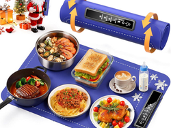 Warming mat for food, Food Warming Mat - New Upgraded Fast Heating Silicone Electric Warming Tray, Larger Touch Screen, Higher Feet, Roll Up Warming Mat for Food, Portable Food Warmer, Blue