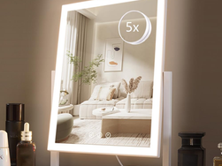 HIEEY Lighted Makeup Mirror, Hollywood Vanity Mirror with Lights, Three Color Lighting Modes, and 5X Magnification Mirror, Smart Touch Control, 360°Rotation (17.3in,White,Gift Box)