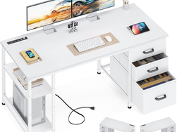 AODK 51 Inch Computer Desk with File Drawers & USB Power Outlets - Reversible Home Office Desk with Storage Shelves, Work from Home, Modern Work/Writing/Study Table for Bedroom, White
