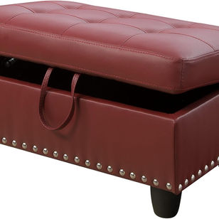Simple Deluxe Ottoman with Storage Bench Chair, 28.5" L x 19.5" W x 17.5" H Foot Rest Stools with Synthetic Leather,Ottoman Storage Chest Box with Padded Seat for Bedroom, Living Room, Entryway,Red