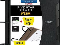 Five Star Flex Refillable Notebook + Study App, College Ruled Paper and 1-1/2 Inch TechLock Ring Binder with Pockets, Tabs and Dividers, 300 Sheet Capacity, Black (29324AA2)