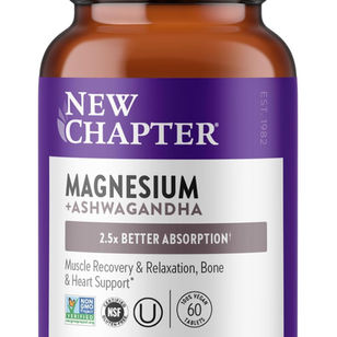 New Chapter Magnesium + Ashwagandha - Supports Muscle & Bone Health* - Highly Absorbable - Non-GMO, Kosher, Vegan & Gluten Free - 60 Tablets