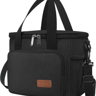Reusable Lunch Box for Men/Women - Insulated Lunch Bag Leakproof Lunchbox for Work Office Picnic Beach - Freezable Lunch Cooler Bag with Adjustable Shoulder Strap - Black