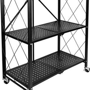 HealSmart Heavy Duty 3-Tier Foldable Metal Rack, 14.96" D x 27.95" W x 34.25" H Storage Shelving Unit 750 lbs with Wheels Moving Organizer Shelves for Garage Kitchen, Black