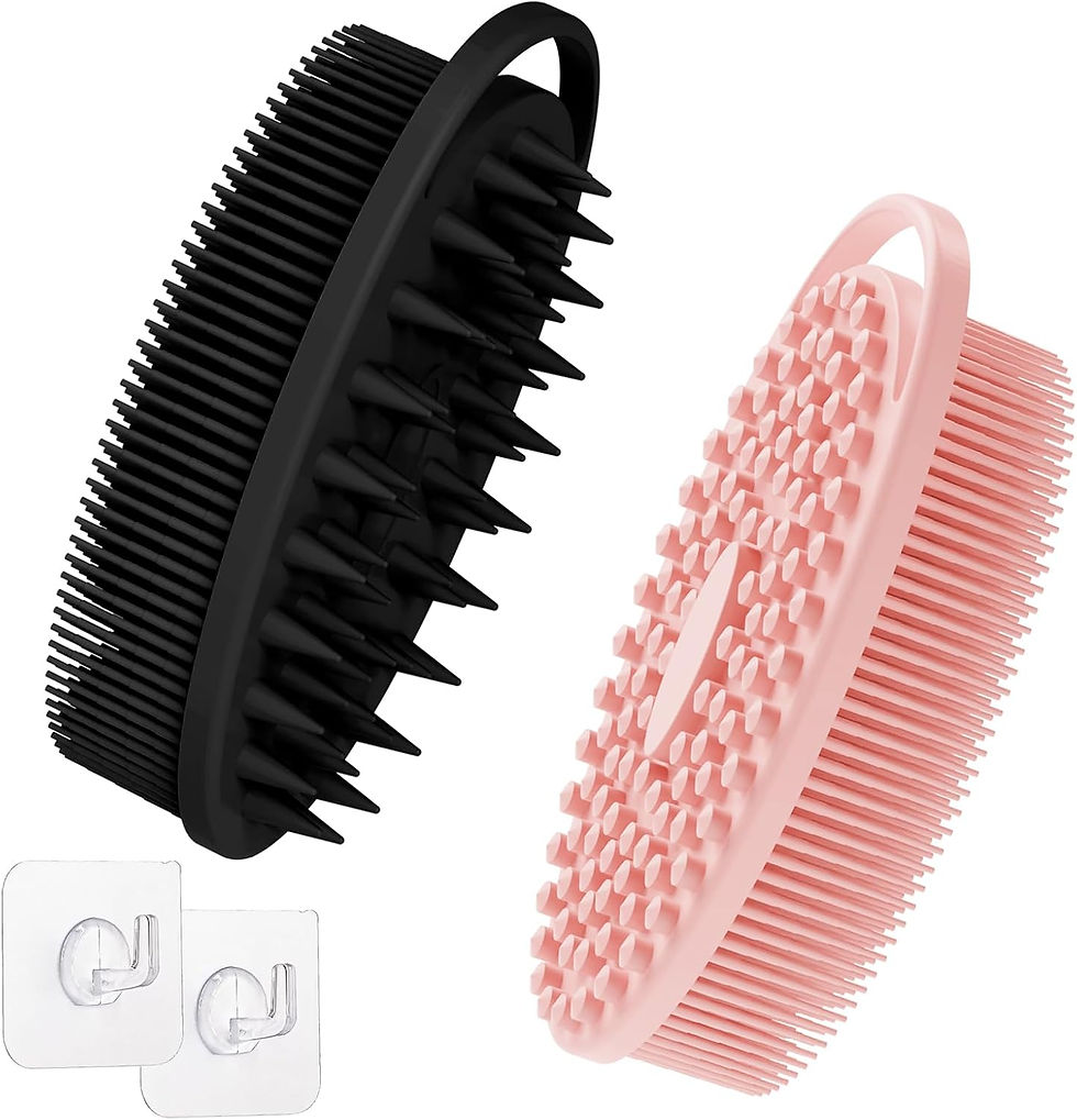 Soft Silicone Body Scrubber Set, 2PCS Dual-Side Silicone Loofah for Gentle Exfoliating and Scalp Massaging, Hygienic Shower Scrubber Shampoo Brush for Kids, Women, Sensitive Skin(Black+Pink) 