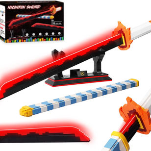 Jorumo Sword Building Set, 27in Rengoku Kyoujurou Sword with Scabbard and Stand, Cosplay Anime Toy Block for Collecting 798 Pieces, Luminous