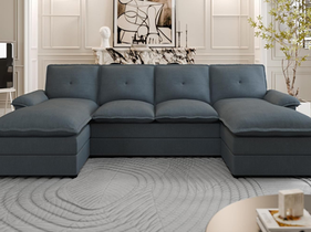 U Shaped Big Couches for Living Room,110" 4 Seat Modular Couch with Thick Cushion & Soft Backrest,Sectional Upholstered Fabric Sofa Couch with Double Chaise,Dark Grey