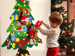 BABORUI Felt Christmas Tree for Toddlers with Christmas Stockings, Xmas Wall Hanging Ornaments Decorations kit with String Lights for Kids to Decorate, Interactive DIY for Childrens
