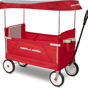 Radio Flyer 3-in-1 EZ Fold Wagon with Canopy, for Kids 1.5+, UV Shade, One-Hand Flat Fold, Seats 2 or Converts to Bench, DuraClean Fabric, Rubber Tires, 150 lb Capacity, Wagon for Kids or Cargo