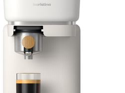 Philips Baristina Espresso Machine - Real espresso, made simple. Compact coffee machine, natural white with ash wood portafilter, 16 bar pump pressure, automatic grinder, Cafe Crema (BAR302/20)