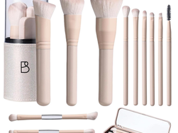 BS-MALL Makeup Brush Set Travel Mini Makeup Brushes Synthetic Kabuki Brush Set Foundation Powder Blending Concealer Eye shadows Blush Cosmetics Brushes with Organizer Holder& 3 Mini Eyeshadow Brush