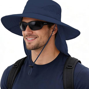 UPF 50+ Wide Brim Sun Hat with Neck Flap, Laser Cut Mesh Fishing Hat, Water-Resistant Bucket Hat for Men Women Outdoor