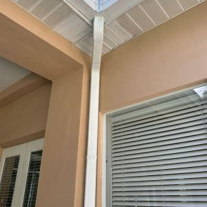 soffit and fascia detail on stucco home exterior