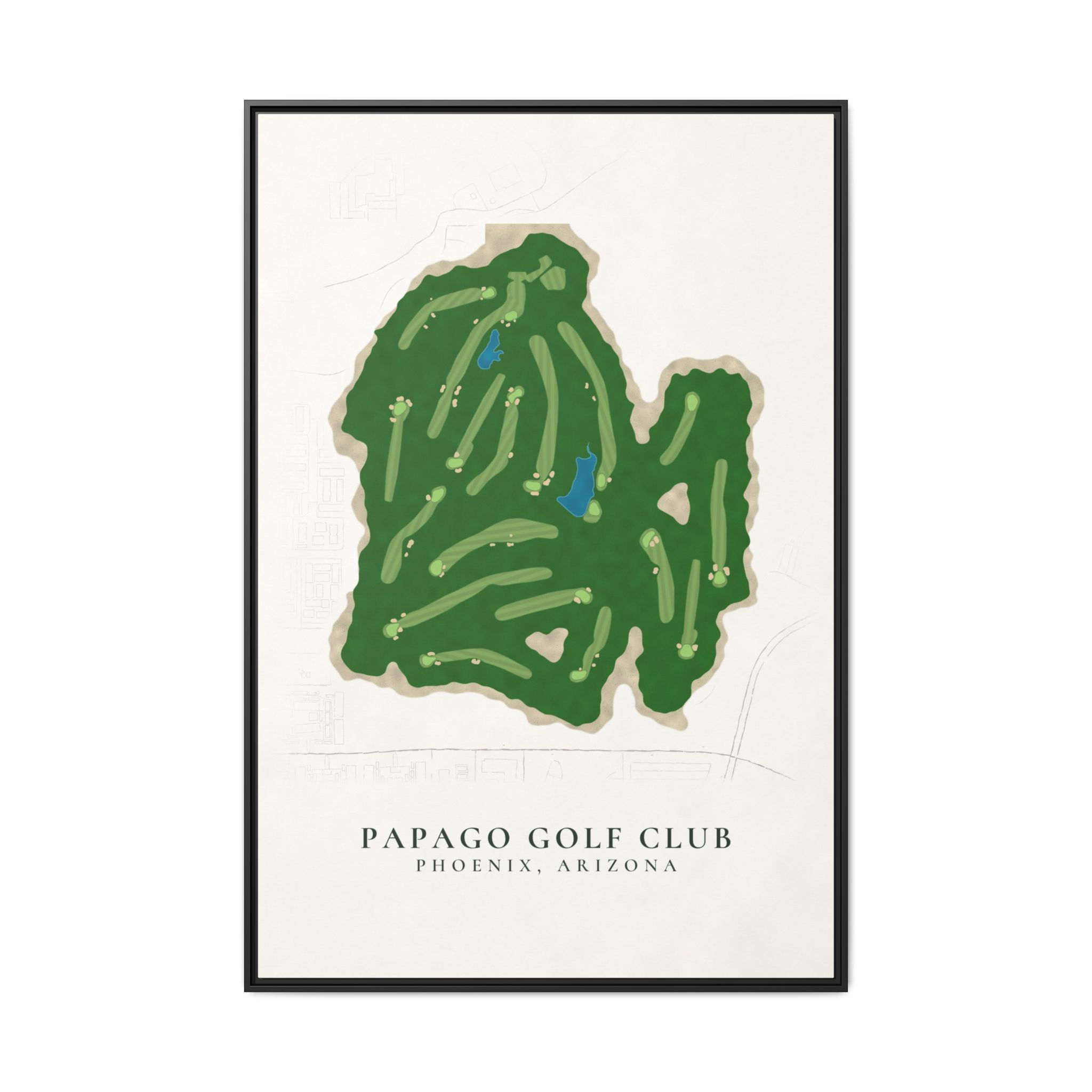 Papago Golf Club Framed Canvas Map, Phoenix AZ Golf Wall Art
