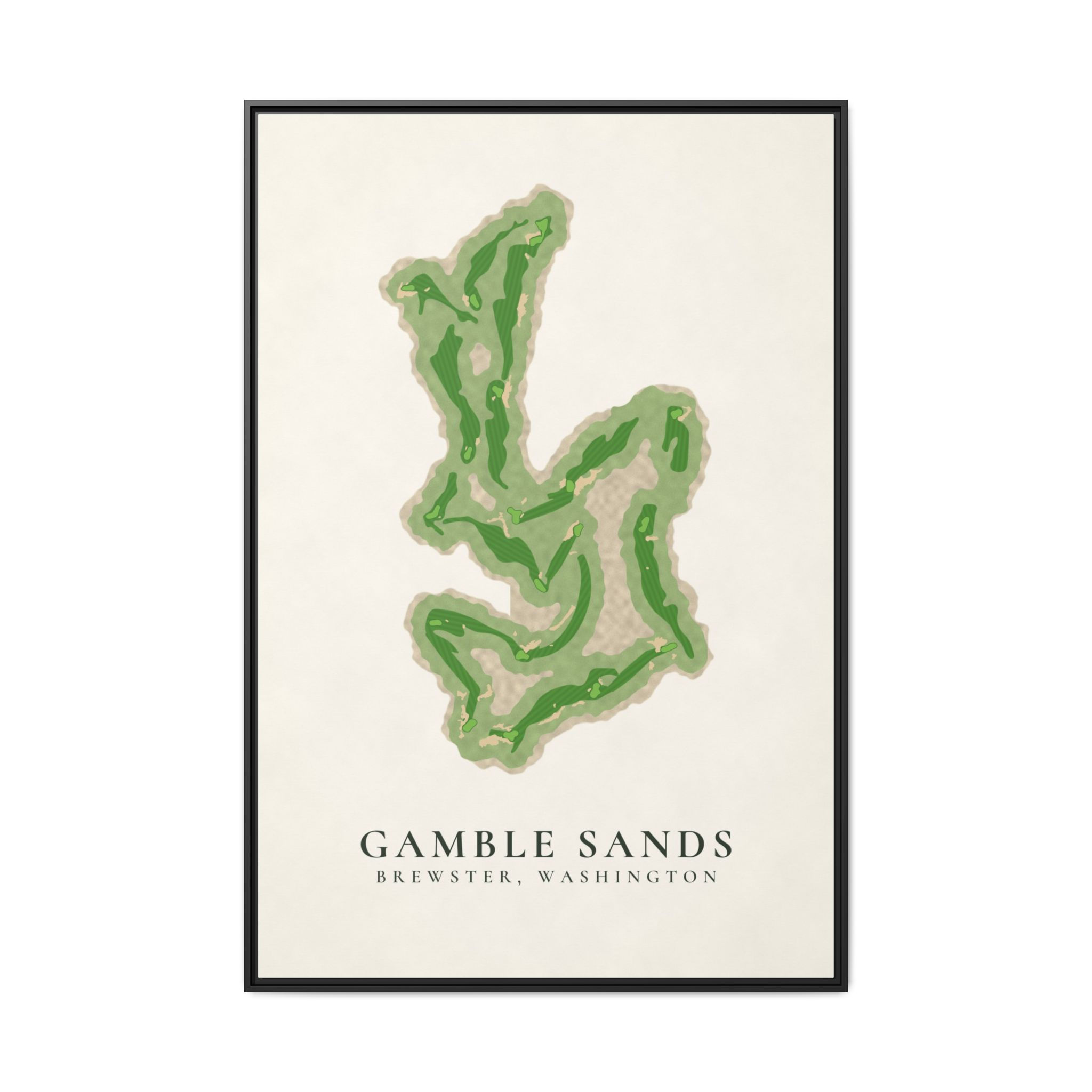 Gamble Sands Framed Canvas Golf Course Map, Brewster WA Golf Wall Art